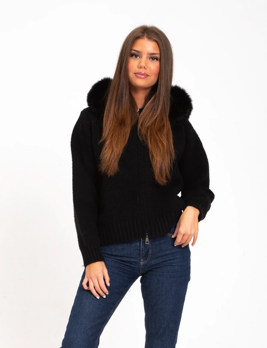 Italia Couture Premium Fur Cardigan Black Jacket - İtalia Couture 