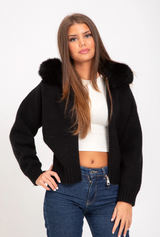 Italia Couture Premium Fur Cardigan Black Jacket - İtalia Couture 