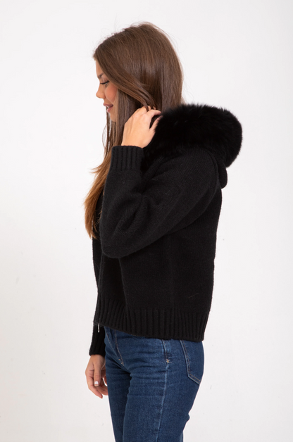 Italia Couture Premium Fur Cardigan Black Jacket - İtalia Couture 