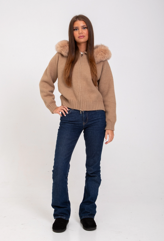 Italia Couture Premium Fur Cardigan Beige Jacket - İtalia Couture 