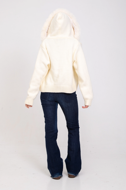 Italia Couture Premium Fur Cardigan Cream Jacket - İtalia Couture 