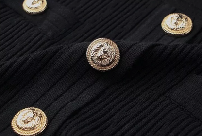 Italia Couture Long Sleeve Knit Bandage Bodycon Black Mini Dress With Gold Buttons - İtalia Couture 