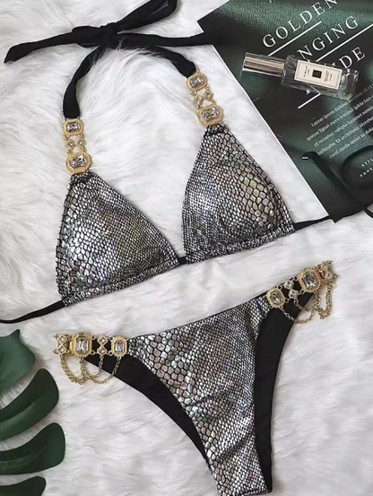 Italia Couture 'Bianca' Rhinestone Bejewelled Swimsuit Bikini Two Piece - İtalia Couture 