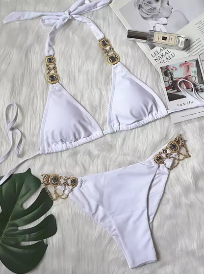 Italia Couture 'Bianca' Rhinestone Bejewelled Swimsuit Bikini Two Piece - İtalia Couture 