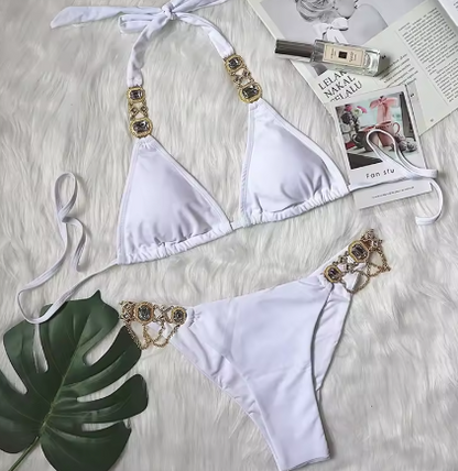 Italia Couture 'Bianca' Rhinestone Bejewelled Swimsuit Bikini Two Piece - İtalia Couture 