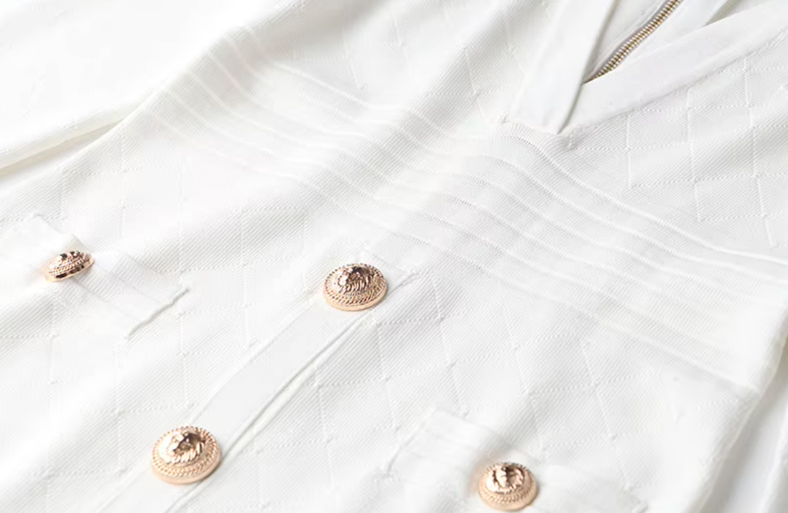 Italia Couture Knit Bodycon White Mini Dress With Gold Buttons - İtalia Couture 