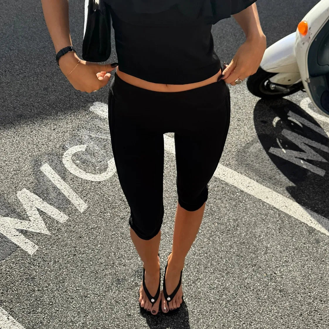 Fold Over Waistband Capri Leggings