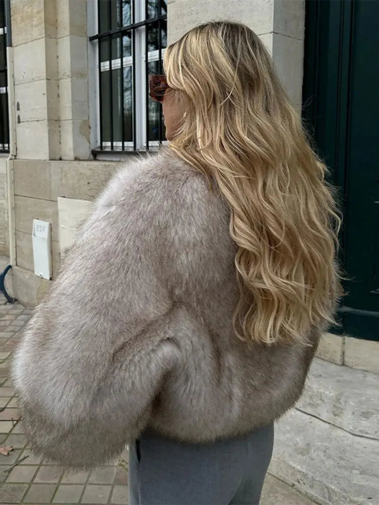 Women's luxury fluffy faux fur coat – thicken warm autumn winter jacket with long sleeves, stylish loose fit, elegant lady street outerwear