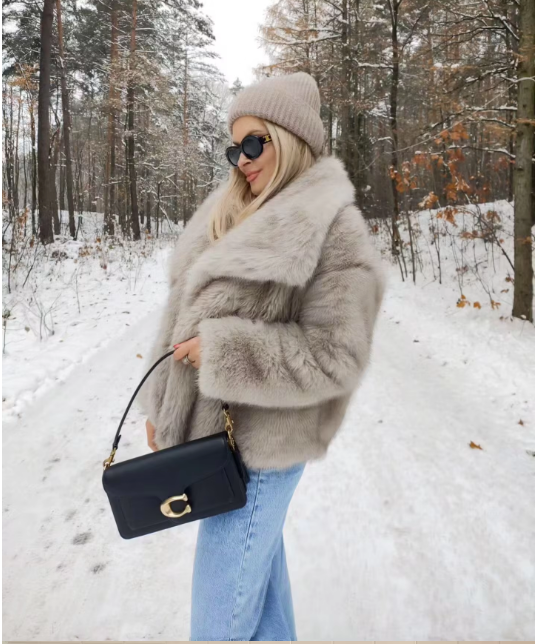 Modelling Stone Grey Faux Fur Oversized Jacket Coat as Seen On influencers Collar coat